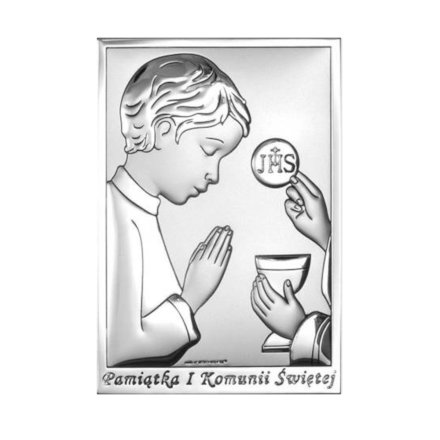 Komplet obrazek srebrny z chłopcem + ramka Pamiątka I Komunii Świętej BC6494OSET