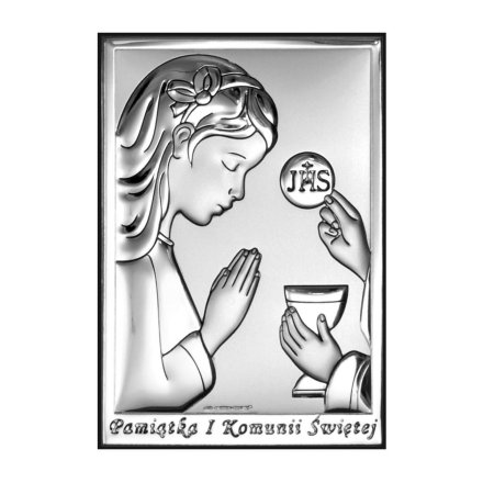Komplet obrazek srebrny z dziewczynką + ramka Pamiątka I Komunii Świętej BC6494ASET