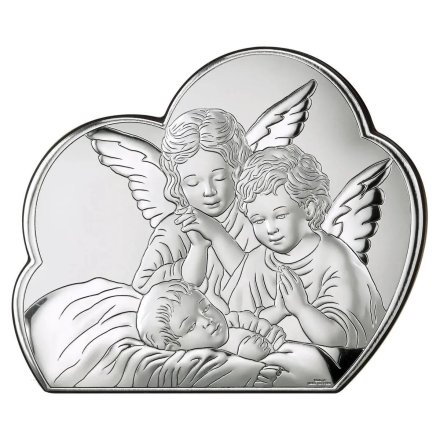 Obrazek srebrny z Aniołkami Pamiątka Chrztu Świetego VL81256/2L