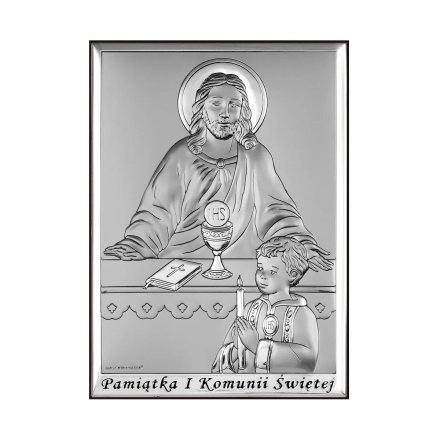Obrazek srebrny z Jezusem i chłopcem Pamiątka I Komunii Świętej BC6595S/2XO