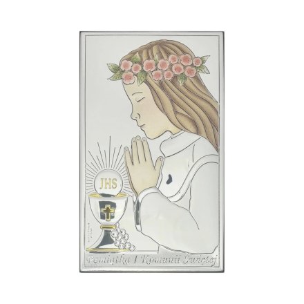 Obrazek srebrny z dziewczynką Pamiątka I Komunii Świętej VL804/3LCOL