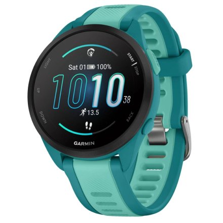 Turkusowy Garmin Forerunner 165 Music zegarek do biegania z Amoled 010-02863-32