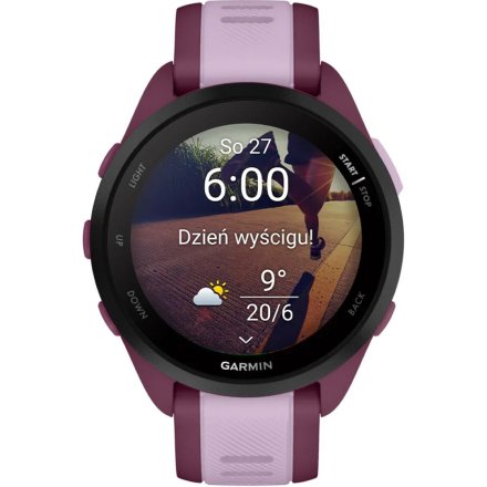 Fioletowy Garmin Forerunner 165 Music zegarek do biegania z Amoled 010-02863-33