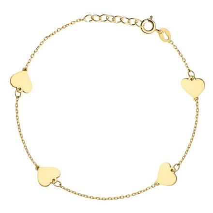 Elegancka złota bransoletka damska cztery serca • Złoto 585 0.95g