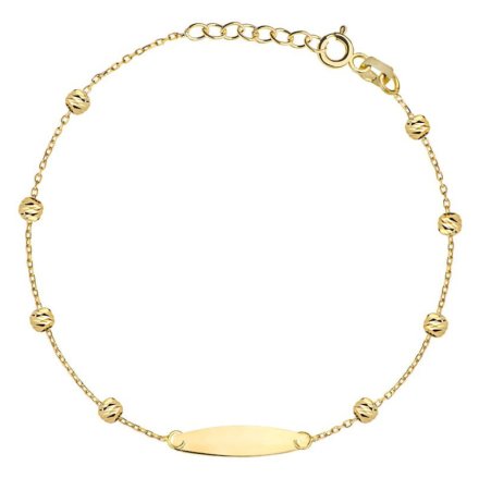 Złota bransoletka dla dziewczynki diamentowane kulki blaszka • Złoto 585 1.31g