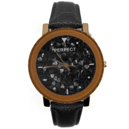 Różowozłoty damski zegarek z czarnym paskiem PERFECT A581-3