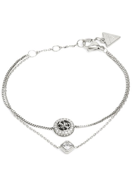 Srebrna podwójna bransoletka GUESS 4G CRUSH logo kryształy JUBB04160JW (S)