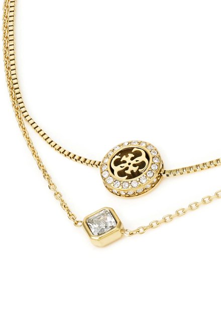 Złota podwójna bransoletka GUESS 4G CRUSH logo kryształy JUBB04160JW (S)