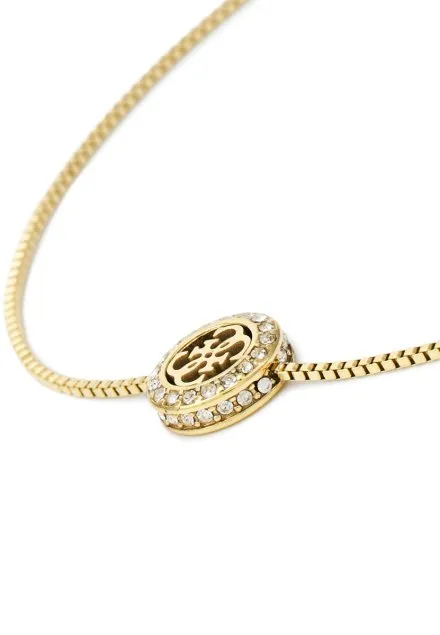 Złota bransoletka kostka GUESS 4G CRUSH logo kryształy JUBB04163JW (L)