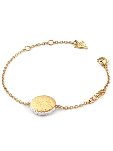 Złota bransoletka GUESS 4G RISING okrągła zawieszka z kryształami JUBB04264JW (S)