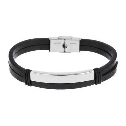 Czarna elegancka skórzana bransoletka męska Pacific LB-020-S