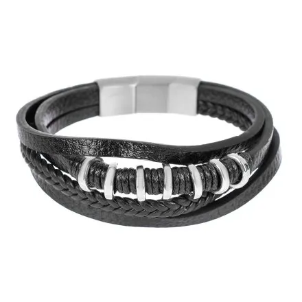 Czarna skórzana bransoletka męska Pacific LB-024-S1