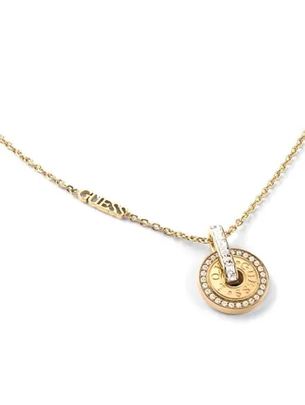 Złoty naszyjnik Guess z okrągłą zawieszką LOVE GUESS JUBN04077JW