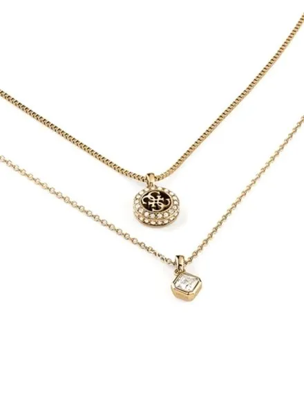 Złoty podwójny naszyjnik Guess 4G CRUSH z kryształkami JUBN04159JW