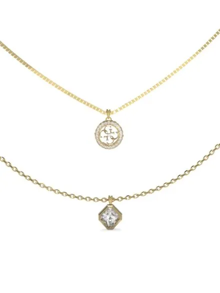 Złoty podwójny naszyjnik Guess 4G CRUSH z kryształkami JUBN04159JW