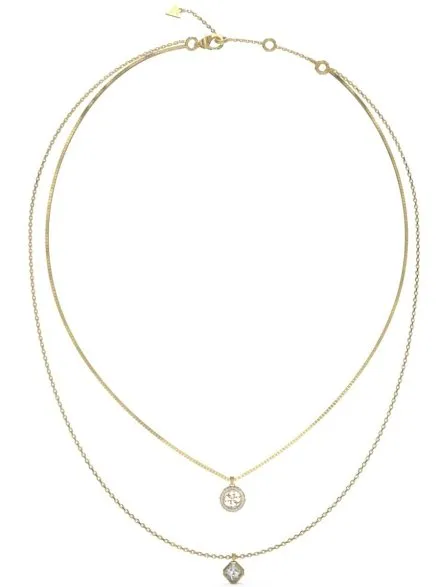 Złoty podwójny naszyjnik Guess 4G CRUSH z kryształkami JUBN04159JW