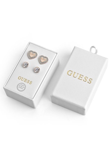 Zestaw biżuterii Guess 2x różowozłote kolczyki Guess serca kryształy JUBS01802JW