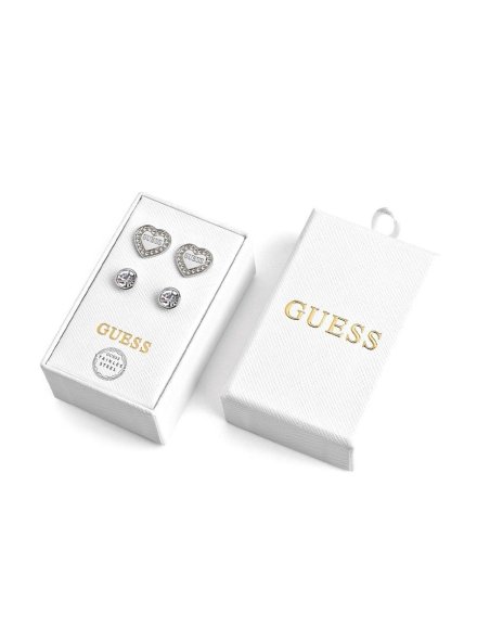 Zestaw biżuterii Guess 2x srebrne kolczyki Guess serca kryształy JUBS01802JW