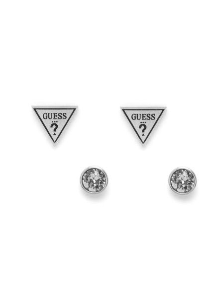 Zestaw biżuterii Guess 2x srebrne kolczyki Guess trójkąty kryształy JUBS01805JW