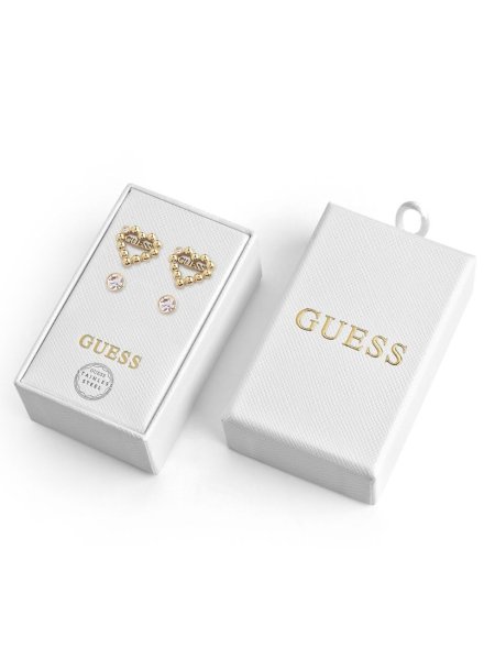 Zestaw biżuterii Guess 2x złote kolczyki Guess serca kryształy JUBS01811JW