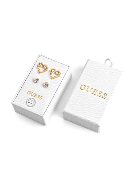 Zestaw biżuterii Guess 2x złote kolczyki Guess serca kryształy JUBS01811JW