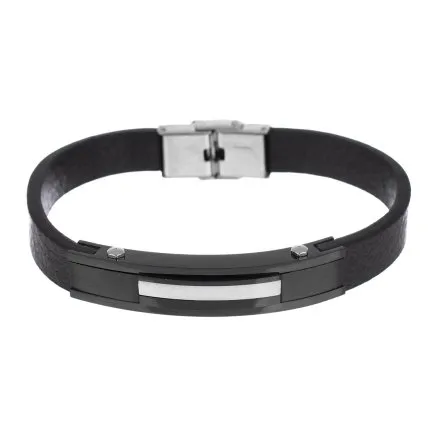 Czarna klasyczna skórzana bransoletka męska z blaszką Pacific LB-035-S