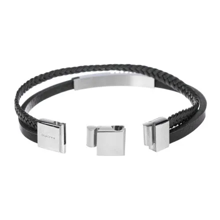 Czarna klasyczna skórzana bransoletka męska z blaszką Pacific LB-005-S1