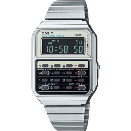 Srebrny zegarek Casio z kalkulatorem Vintage w stylu Retro CA-500WE-7BEF