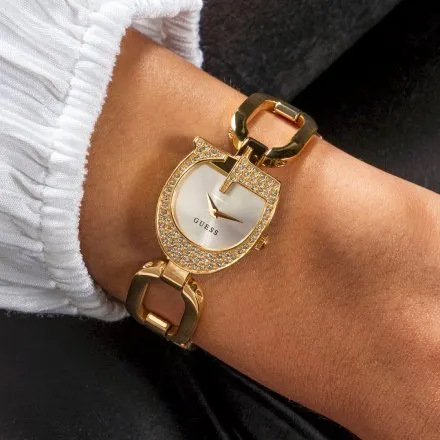 Guess Gia zegarek damski biżuteryjny złota koperta G GW0683L2