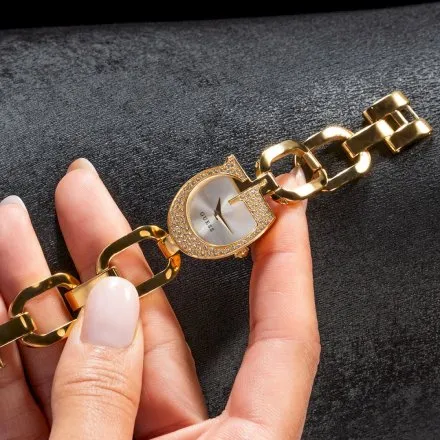 Guess Gia zegarek damski biżuteryjny złota koperta G GW0683L2