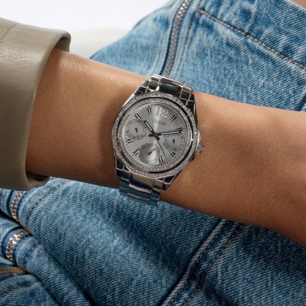 Srebrny zegarek damski Guess Ritzy z kryształkami GW0685L1