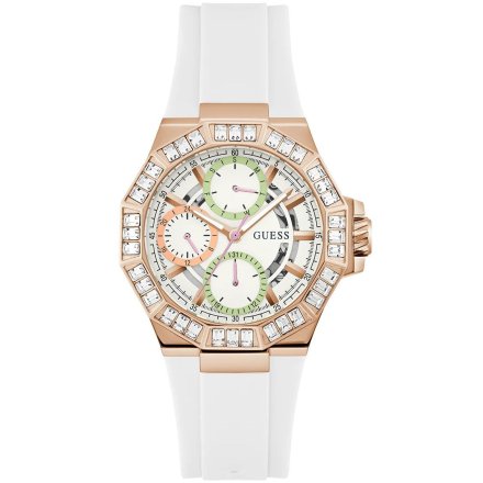 Pastelowy zegarek damski Guess Selene z białym paskiem GW0695L3