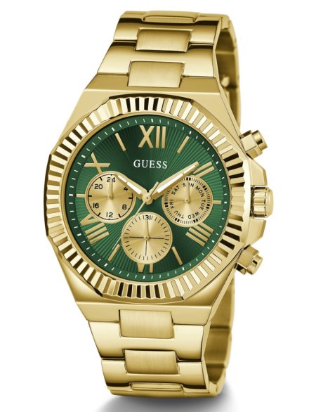 Złoty zegarek męski Guess Equity z zieloną tarczą GW0703G2