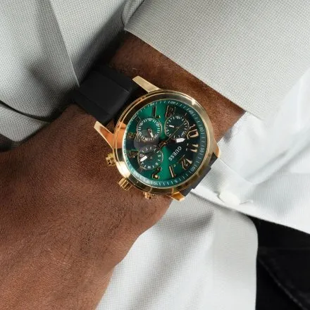 Guess Parker zegarek męski złoty na pasku zielony GW0708G2