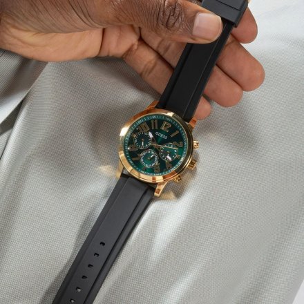 Męski zegarek Guess Parker zielona tarcza czarny pasek GW0708G2