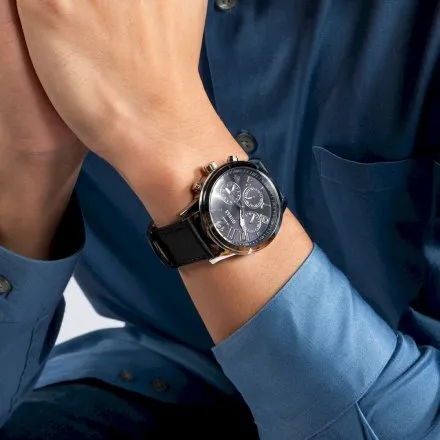 Męski zegarek Guess Parker srebrny z czarnym paskiem GW0709G1