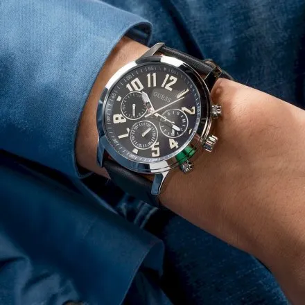 Męski zegarek Guess Parker srebrny z czarnym paskiem GW0709G1