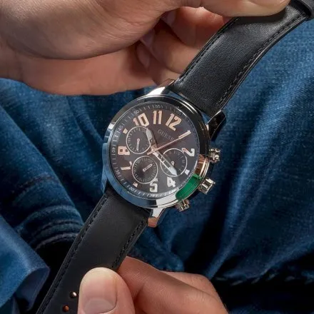 Męski zegarek Guess Parker srebrny z czarnym paskiem GW0709G1