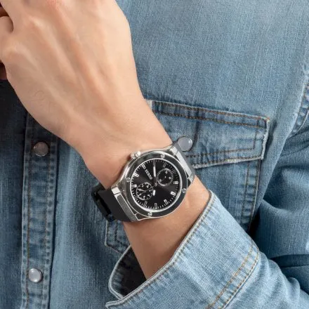 Srebrny zegarek męski Guess Jet z czarnym paskiem GW0491G3