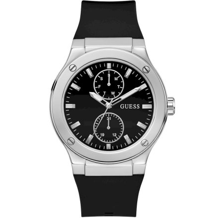 Srebrny zegarek męski Guess Jet z czarnyn paskiem GW0491G3