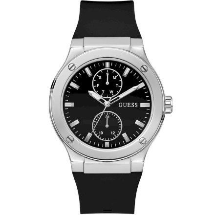 Srebrny zegarek męski Guess Jet z czarnym paskiem GW0491G3