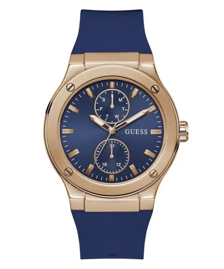 Różowozłoty zegarek męski Guess Jet z granatowym paskiem GW0491G4