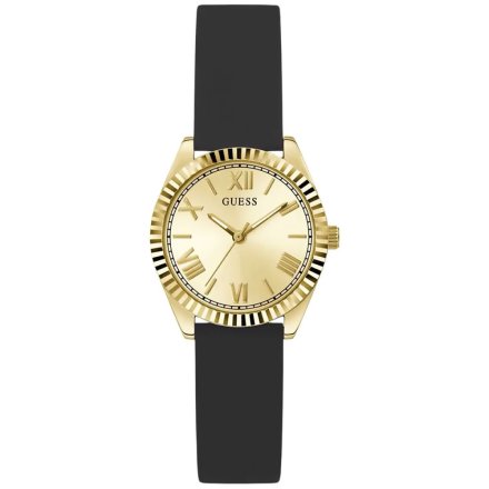Złoty zegarek damski Guess Mini Luna z czarnym paskiem GW0724L2