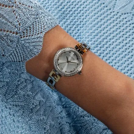Elegancki srebrno-zloty zegarek damski Guess Lady G z bransoletką GW0656L1