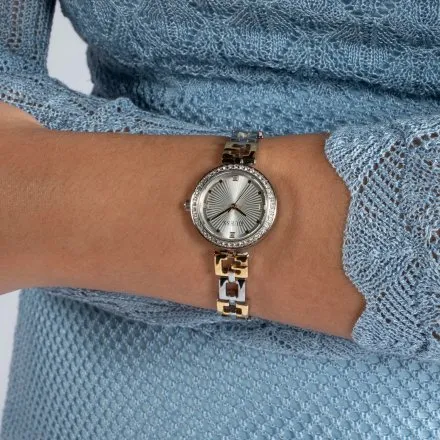 Elegancki srebrno-zloty zegarek damski Guess Lady G z bransoletką GW0656L1