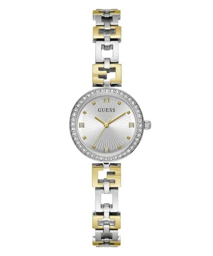 Elegancki srebrno-zloty zegarek damski Guess Lady G z bransoletką GW0656L1