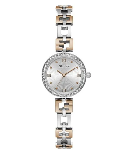 Elegancki srebrno-różowozłoty zegarek damski Guess Lady G z bransoletką GW0656L2