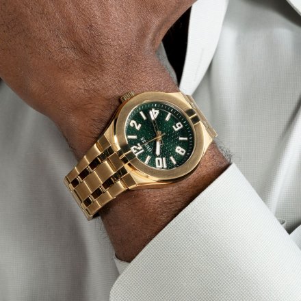 Złoty zegarek Guess Escape zielona tarcza GW0661G2