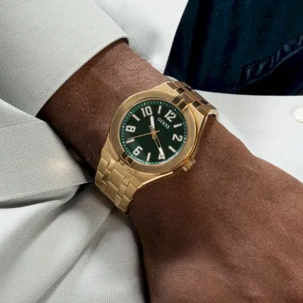 Złoty zegarek Guess Escape zielona tarcza GW0661G2