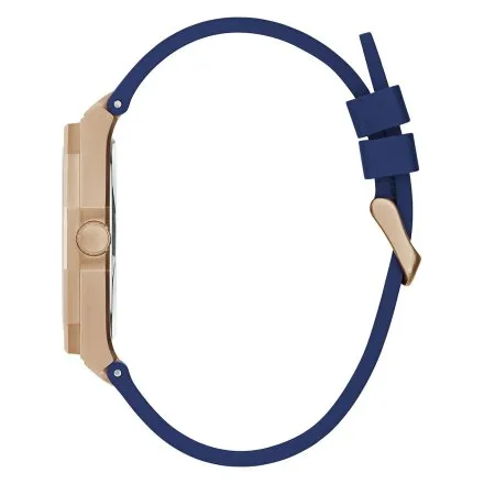 Różowozłoty zegarek Guess Asset z granatowym paskiem GW0663G3